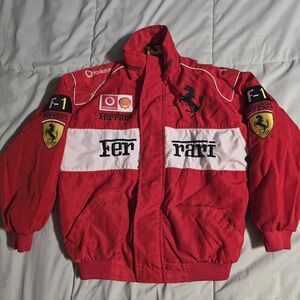 FERRARI FORMULA 1 F1 Shell Vodafone Race Bomber Jacket Logo Embroidery L Kids